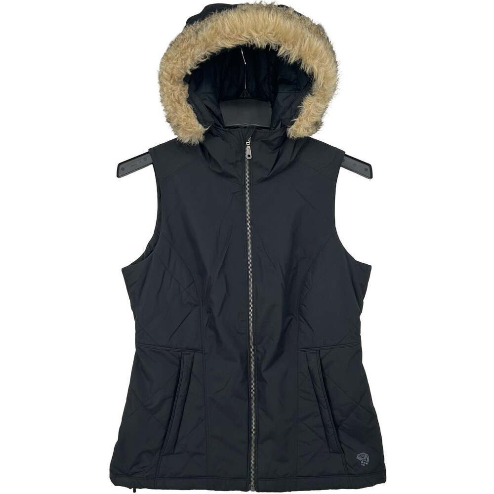 Womens Black Mountain Hardwear Potrero Zip Puffer Vest W/ Faux Fur Lined Hood~ M